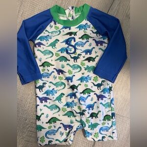 Kids Dinosaur Print Rash Guard with Blue Sleeves